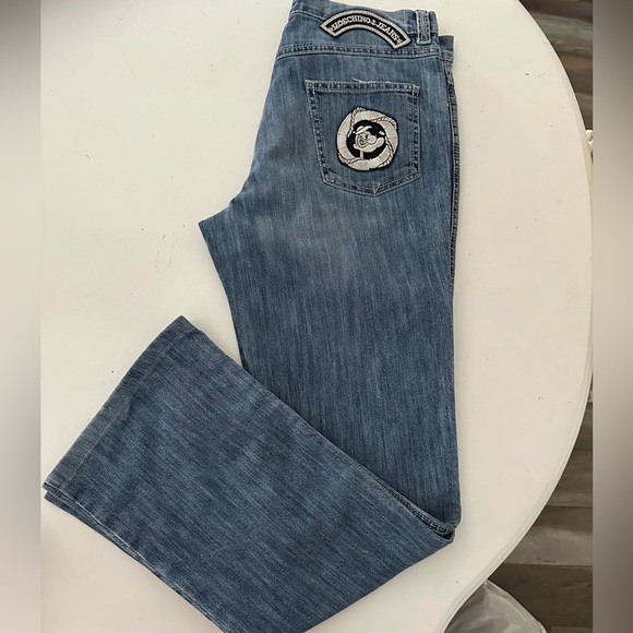 Popeye Moschino Jeans Embroidered Jeans - 32W Blue Cotton 90s Vintage Couture